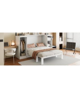 Twin Size Murphy Bed with Bedside Shelves and Wardrobe