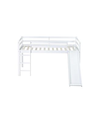 Twin Low Loft Bed with Slide, Ladder, Safety Guardrails, Rubber Wood Twin Loft Bed,White