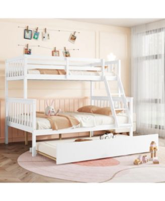 Twin Over Full Bunk Bed with Trundle, Ladder, Guardrail
