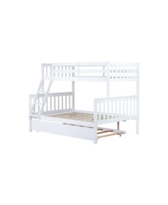 Twin Over Full Bunk Bed with Trundle, Ladder, Guardrail