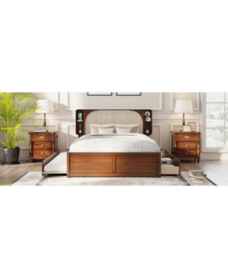 Queen Size Rattan Headboard Bed with Two Drawers and Trundle