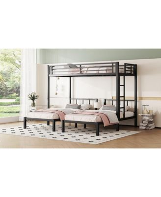 Twin over Twin & Twin Bunk Beds for 3, Twin XL over Twin & Twin Bunk Bed Metal Triple Bunk Bed, Black