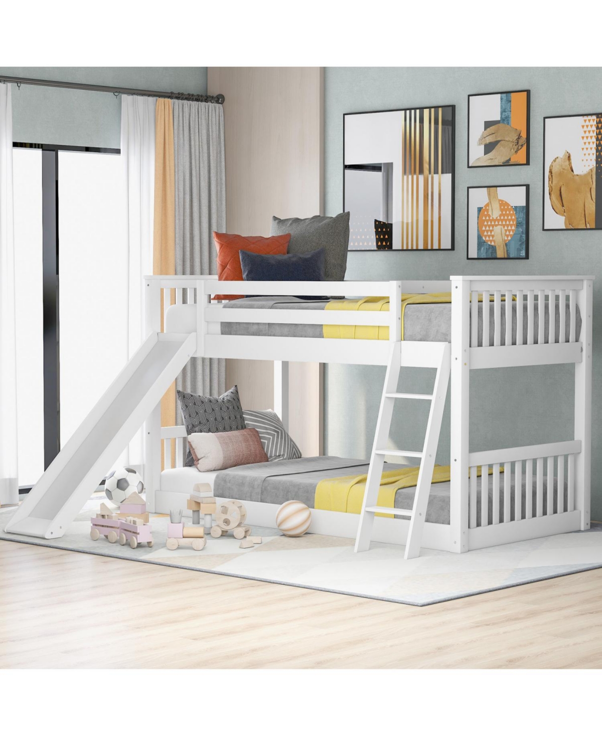 Streamdale Furniture Twin over Twin Wood Convertible Slide and Ladder Bunk Bed