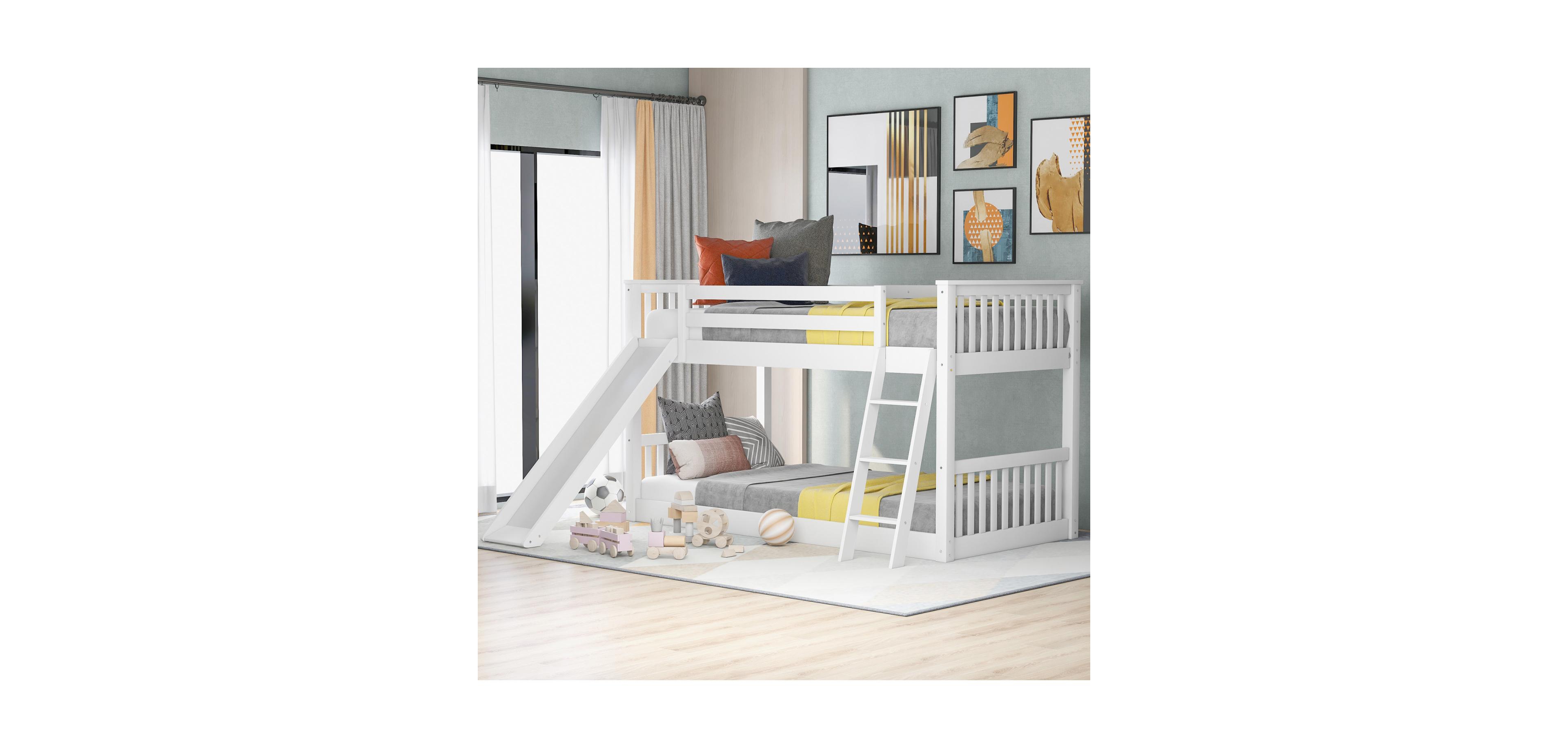 Streamdale Furniture Twin over Twin Wood Convertible Slide and Ladder Bunk Bed