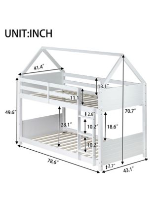White Twin Over Twin Bunk Bed with Ladder and Safety Rails