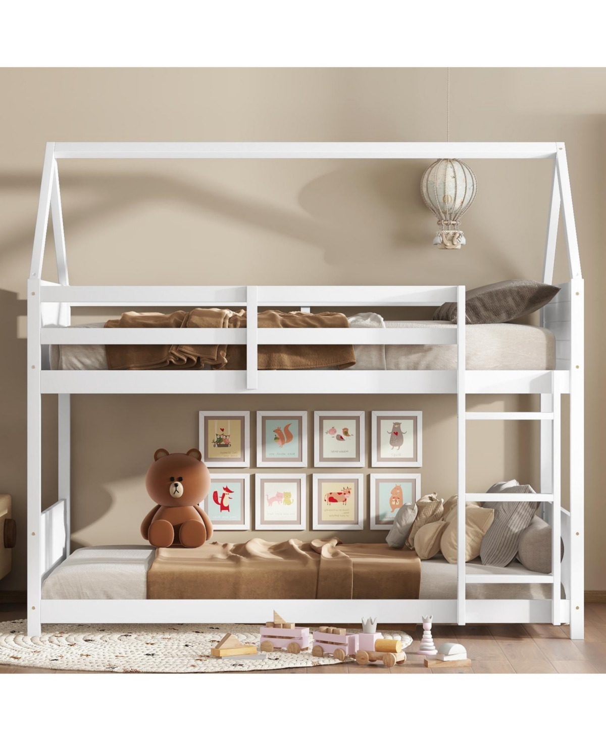 Streamdale Furniture White Twin Over Twin Bunk Bed with Ladder and Safety Rails