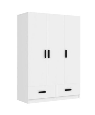 3 Door Wardrobe Closet with Storage Drawers, Shelves and Hanging Rod