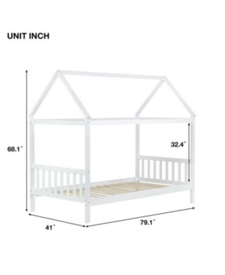 Twin House Bed with Headboard and Footboard, Twin Rubber Wood Bed with House Frame