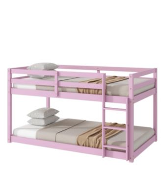 Solid Wooden, Solid Rubber Wooden Twin over Twin Loft Bed with Ladder, with Bed Platform of Strengthened Slats, Pink