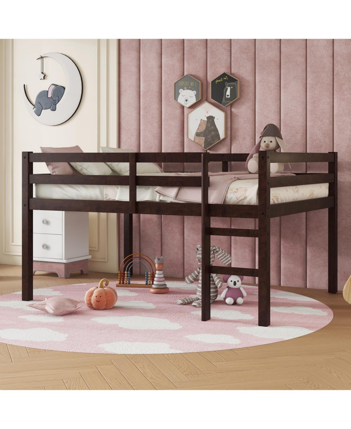 Streamdale Furniture Full Rubber Wood Loft Bed with Ladder,Espresso