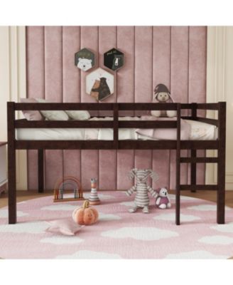 Full Rubber Wood Loft Bed with Ladder