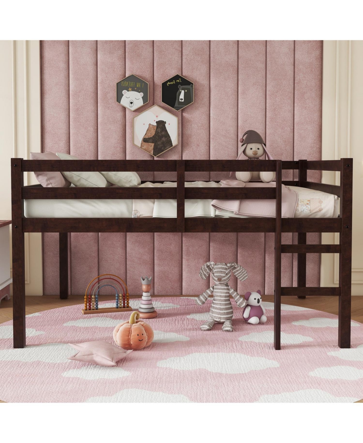 Streamdale Furniture Full Rubber Wood Loft Bed with Ladder,Espresso