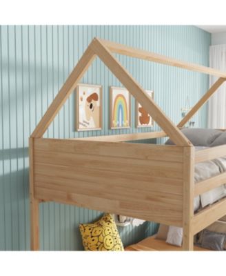 Twin Over Twin Bunk Bed with Headboards and Safety Guardrails