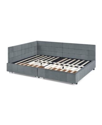  Full Size Upholstered Bed Frame with Backrest & Armrests, Velvet Grey (80.5"L x 59"W x 29.5"H