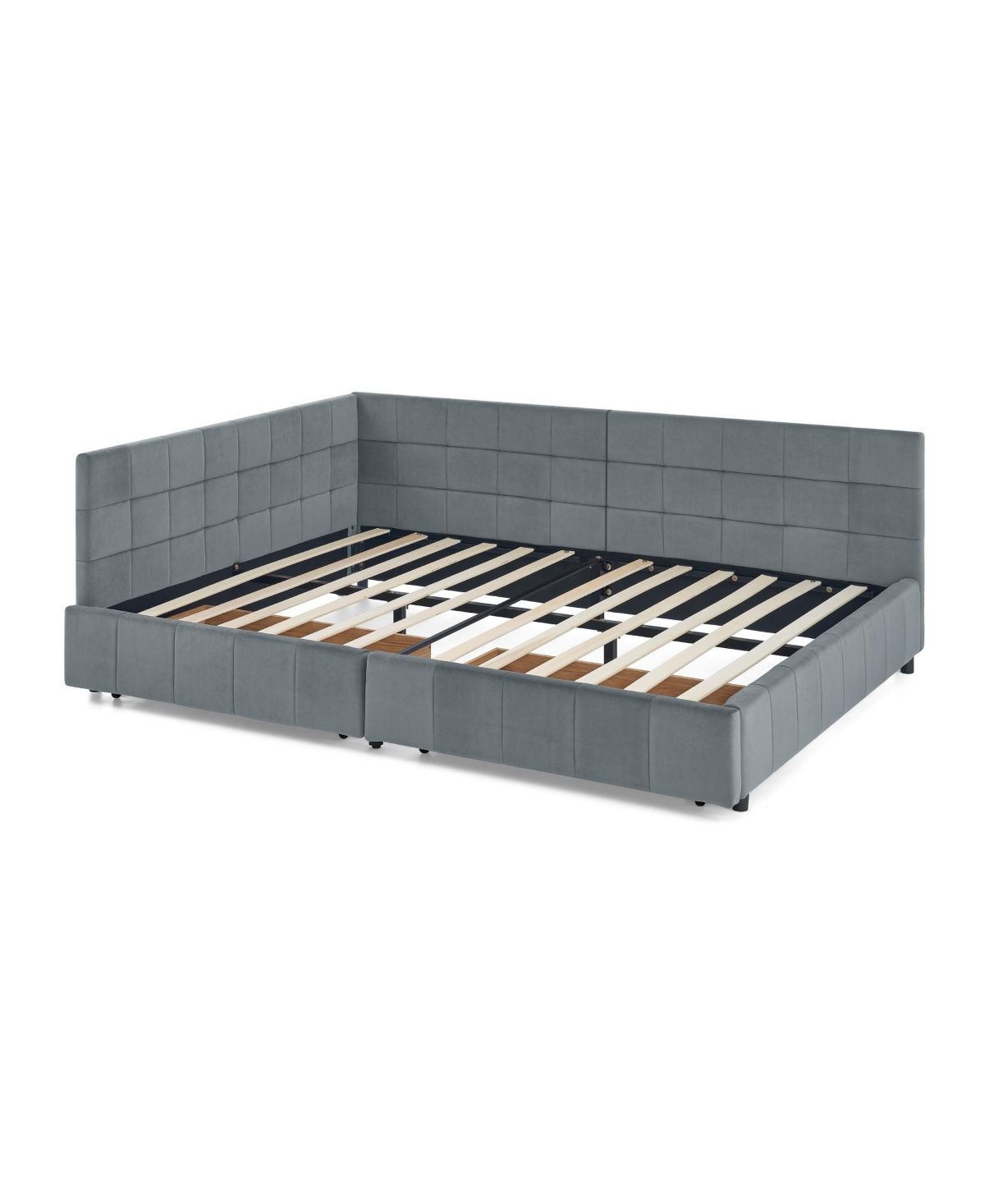 Streamdale Furniture Full Size Upholstered Bed Frame with Backrest & Armrests, Velvet Grey (80.5"L x 59"W x 29.5"H