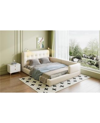 Queen Size Upholstered Platform Bed with 2 Reading Lights