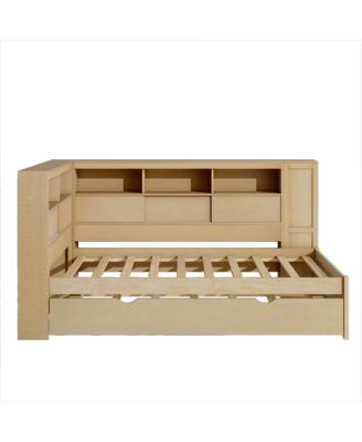 Twin Size Wood Daybed with Storage Shelves, USB and Trundle