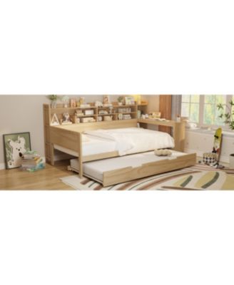 Wooden Twin Daybed with Storage, Trundle, and Desk