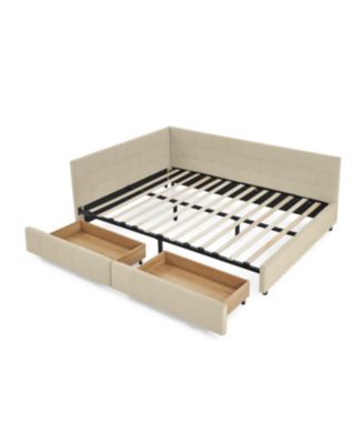 Queen Bed Frame with Upholstered Headboard & Armrests