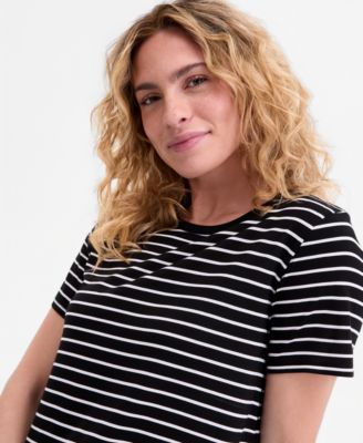 Women's Striped Curved-Hem T-Shirt