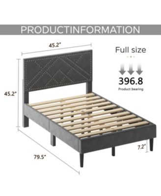 Full Size Metal Platform Bed with Storage Headboard and Strong Slats