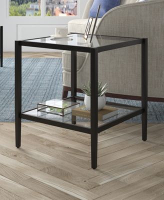 Hera 20" Wide Square Side Table with Glass Shelf