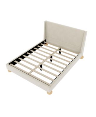 + Queen Size + Velvet Upholstery + Wingback Headboard & Round Wooden Legs + Platform Bed