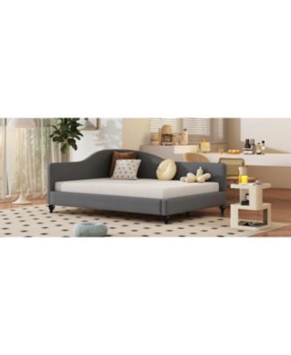 Full Size L-Shaped Linen Daybed, with Solid Wood Legs