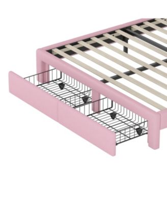 Princess Bed with Storage Drawer, Velvet Rainbow Upholstered Platform Bed