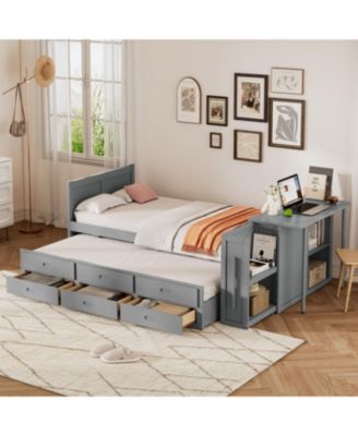 Twin Platform Bed with Desk, Trundle, Shelf, and Drawers