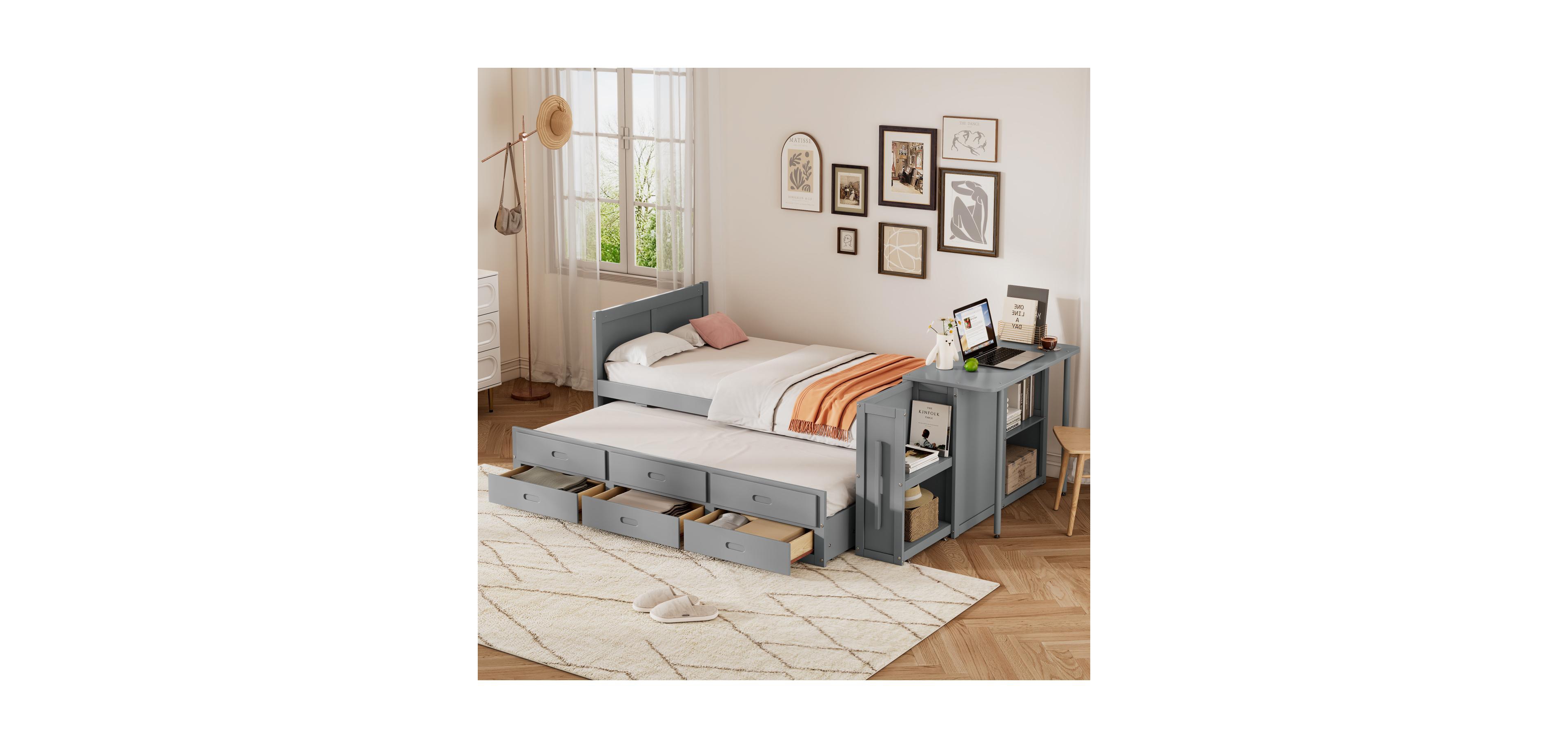 Streamdale Furniture Twin Platform Bed with Desk, Trundle, Shelf, and Drawers