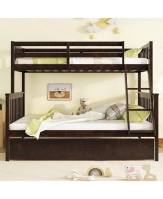 Twin over Full Bunk Bed with Trundle and Ladder, Espresso