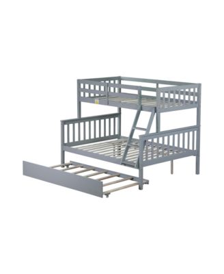 Wood Bunk Bed with Trundle, Ladder, Guardrail, Convertible