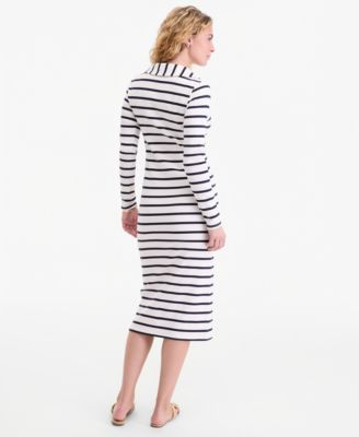 Women's Striped Sailor Knit Midi Dress