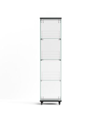 4-Tier Glass Storage Cabinet with Lock and Wheels