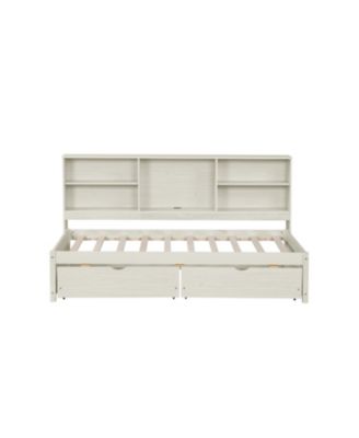 Streamdale Twin Size Bed Frame With Side Bookshelves, Two Drawers, And Built-in USB Port For Creamy White Color