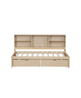 Twin Size Bed Frame With Side Bookshelves, Two Drawers, And Built-in USB Port