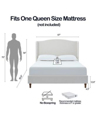 Hannah Queen Wingback Bed, Ivory Textured Chenille, Tall 54" Headboard, No Box Spring Required