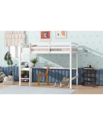Streamdale Twin High Loft Bed, Rubber Wood Loft Bed with Safety Guardrail, built-in desk, ladder