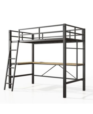 Twin Loft Bed with Desk and Charging Station, Black