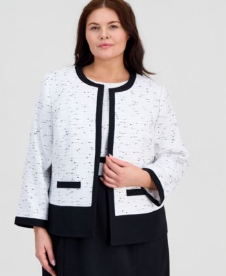 Plus Size Colorblocked Open-Front Cardigan and Sleeveless Mixed-Media Sheath Dress