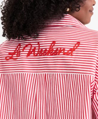 Trendy Plus Size Striped Cotton Button-Front Shirt