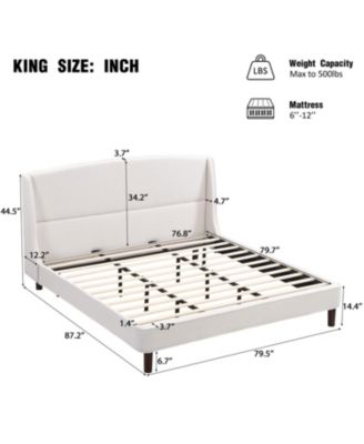 King Size Bed Frame Upholstered Platform Bed with Wingback Headboard