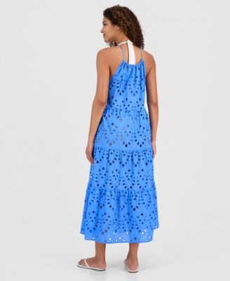 Women's Tiered Eyelet Maxi Dress Swim Cover-Up