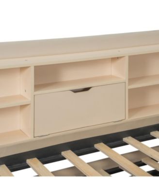 Twin Size Upholstered Daybed with Trundle Storage Shelves USB & Outlet