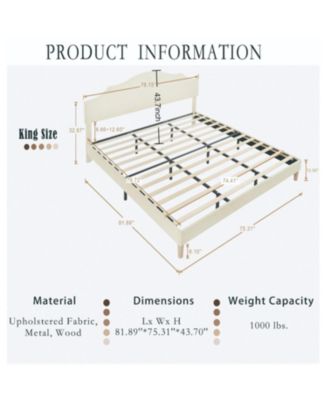 King Upholstered Platform Bed with Adjustable Headboard Beige