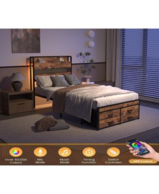 Twin Bed Frame with Storage Black Metal Platform