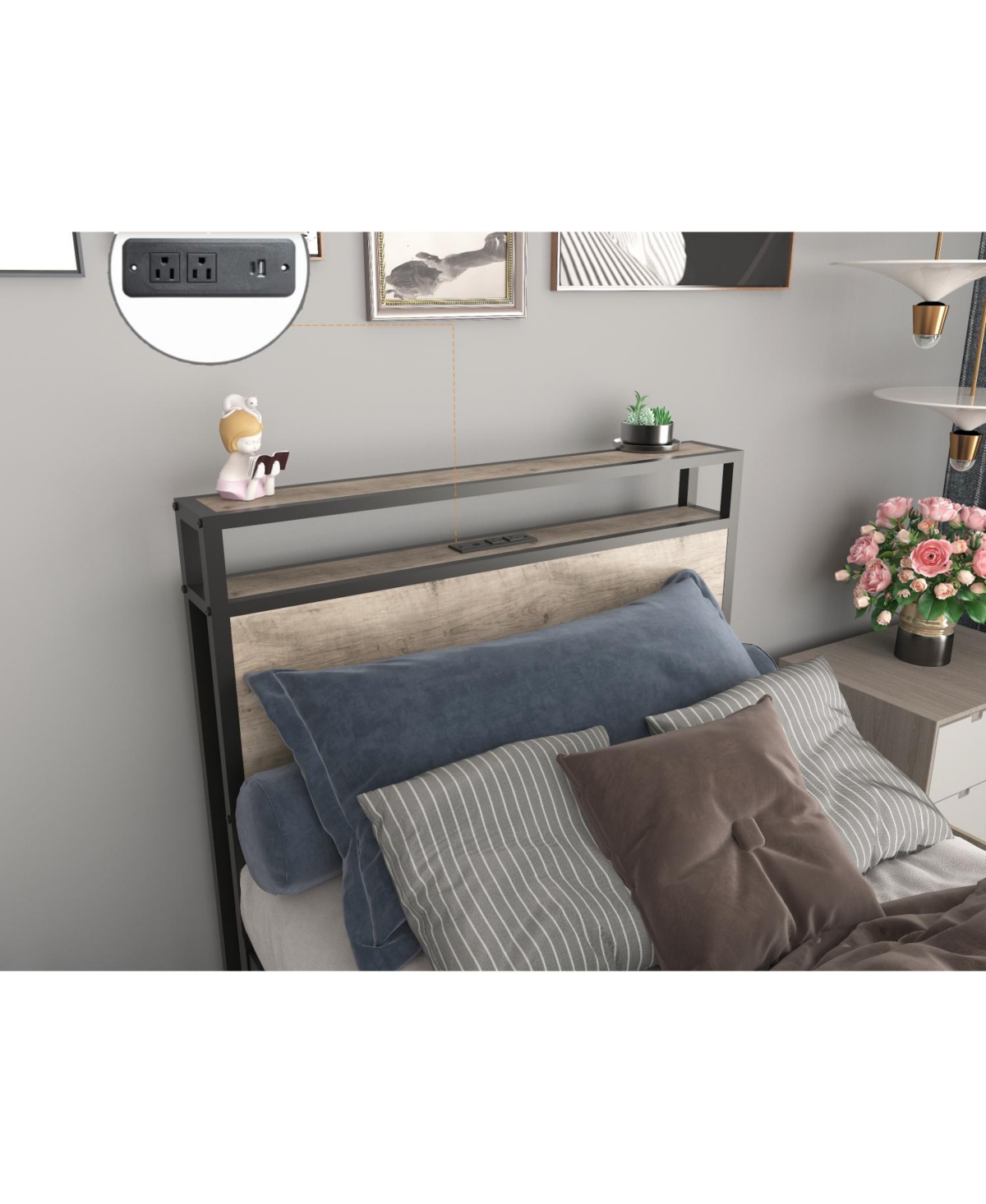 Streamdale Furniture Twin Bed Frame Storage Headboard Charging Station