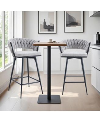 Swivel Bar Stools - Light Gray Linen & Black Iron (Set of 2)