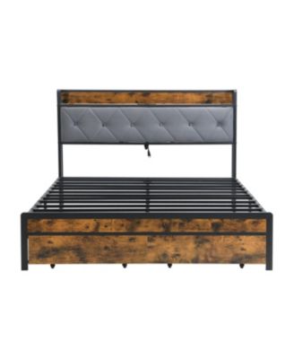 LED Bed Frame with Storage Drawers & USB Charging